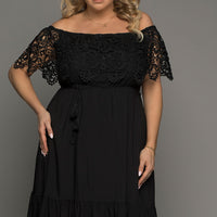 Plus Size Tassel Tie Spliced Lace Off-Shoulder Dress