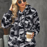 Camouflage Half Zip Fuzzy Hoodie