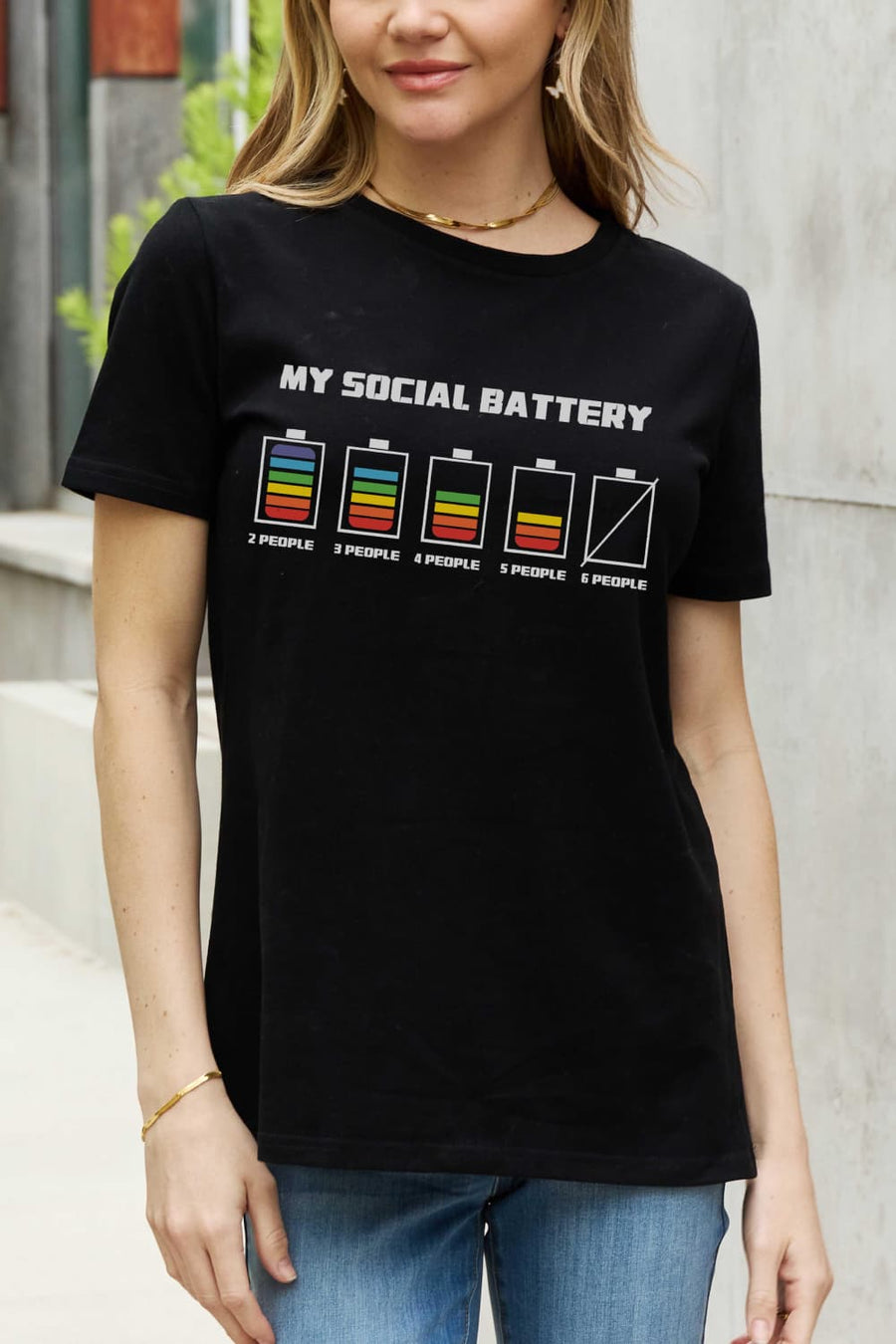 Simply Love Full Size MY SOCIAL BATTERY Graphic Cotton Tee