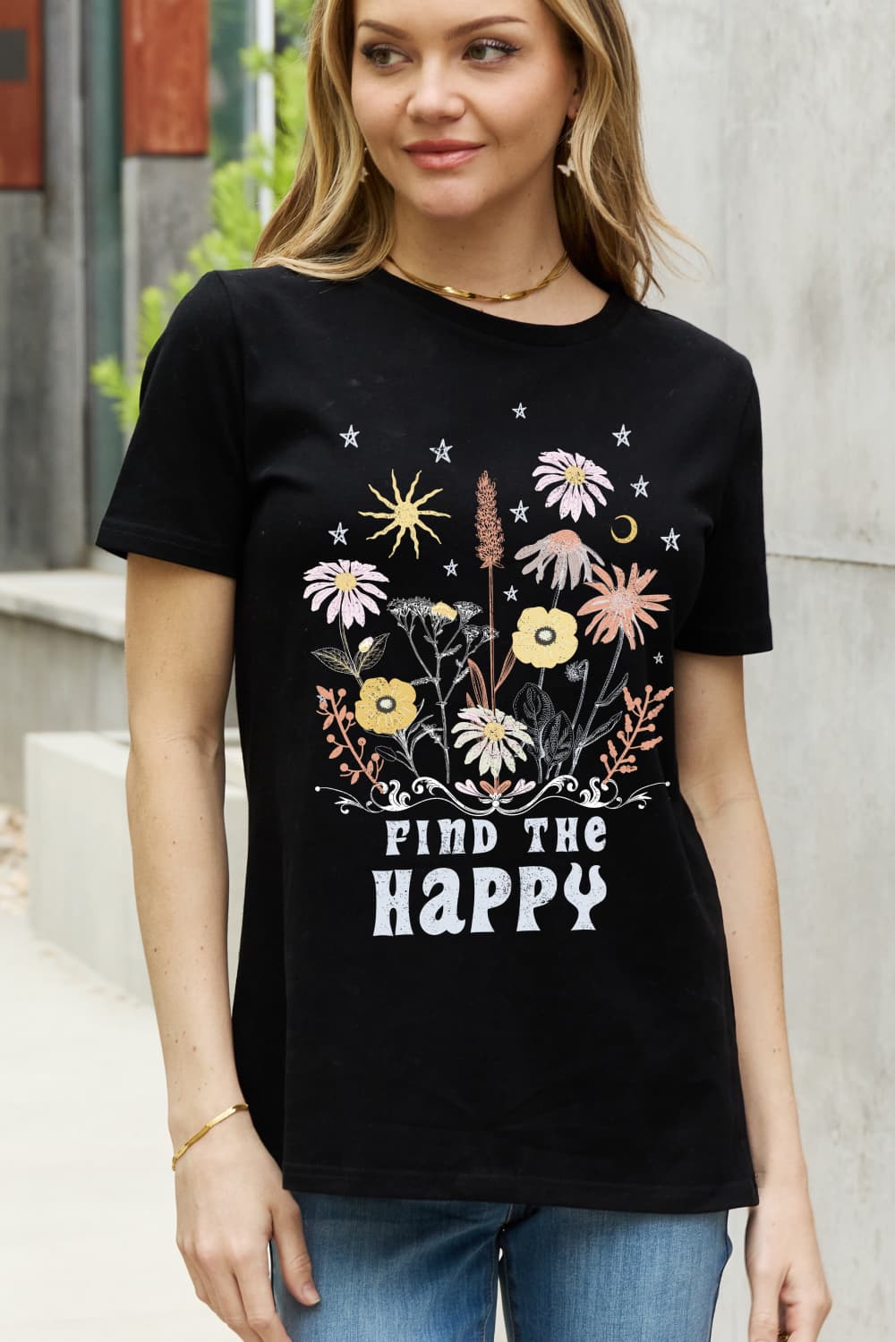 Simply Love Full Size FIND THE HAPPY Graphic Cotton Tee