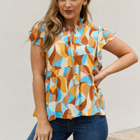 And The Why Full Size Printed Ruffle Baby Doll Top