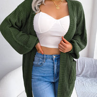 Cable-Knit Open Front Pocketed Cardigan