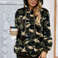 Camouflage Half Zip Fuzzy Hoodie