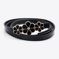 Flower Decor Skinny PU Belt