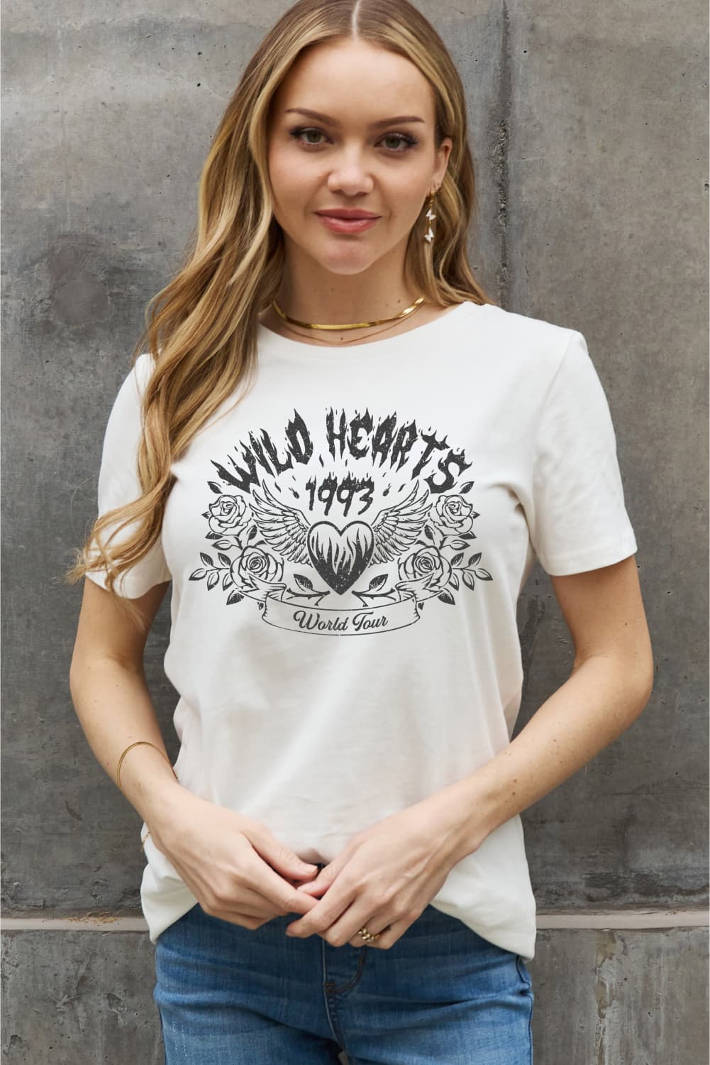 Simply Love Full Size WILD HEARTS 1993 WORLD TOUR Graphic Cotton Tee