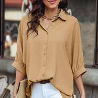 Three-Quarter Sleeve Slit Shirt