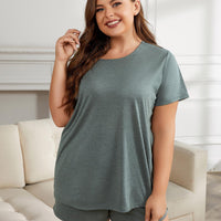 Plus Size Round Neck Short Sleeve Two-Piece Loungewear Set