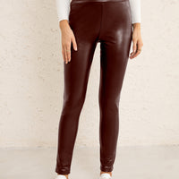 PU High Waist  Straight Pants