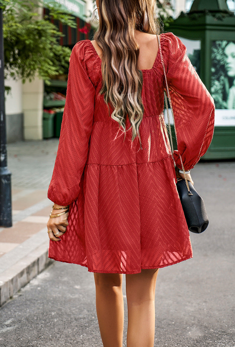 Square Neck Puff Sleeve Mini Dress