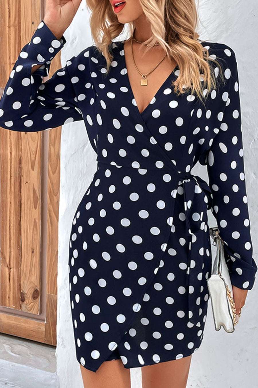 Polka Dot Tied Surplice Wrap Dress