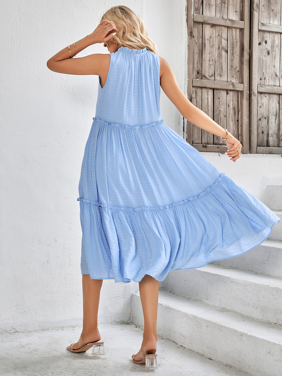 Tie Neck Frill Trim Sleeveless Dress