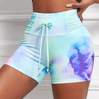 Tie-Dye Tie Detail Ruched Sports Shorts