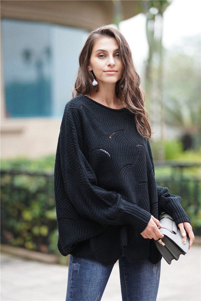 Shape Code ABS/RBS/IBS Knit Black / S Knit-Boat Neck Sweater with Scalloped Hem