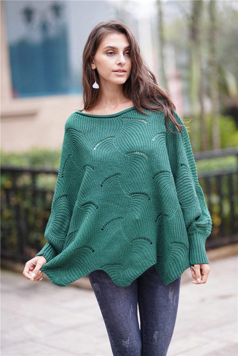 Shape Code ABS/RBS/IBS Knit Green / S Knit-Boat Neck Sweater with Scalloped Hem