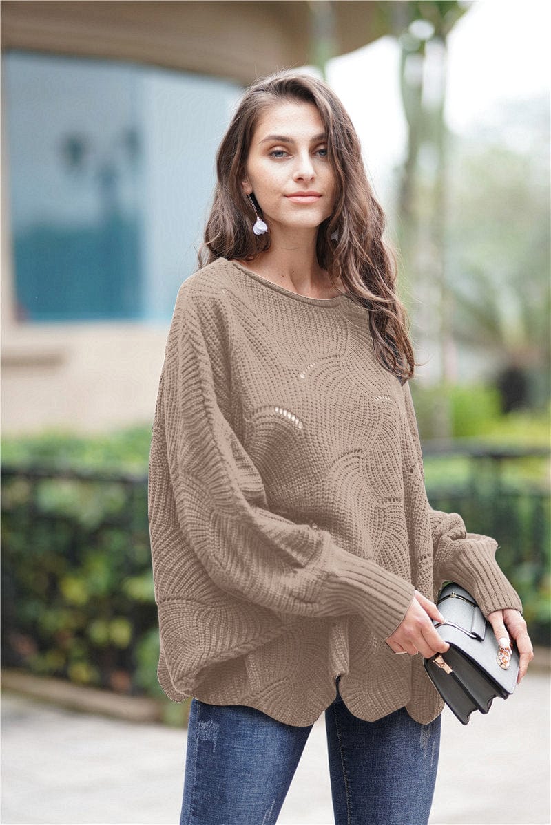 Shape Code ABS/RBS/IBS Knit Khaki / S Knit-Boat Neck Sweater with Scalloped Hem