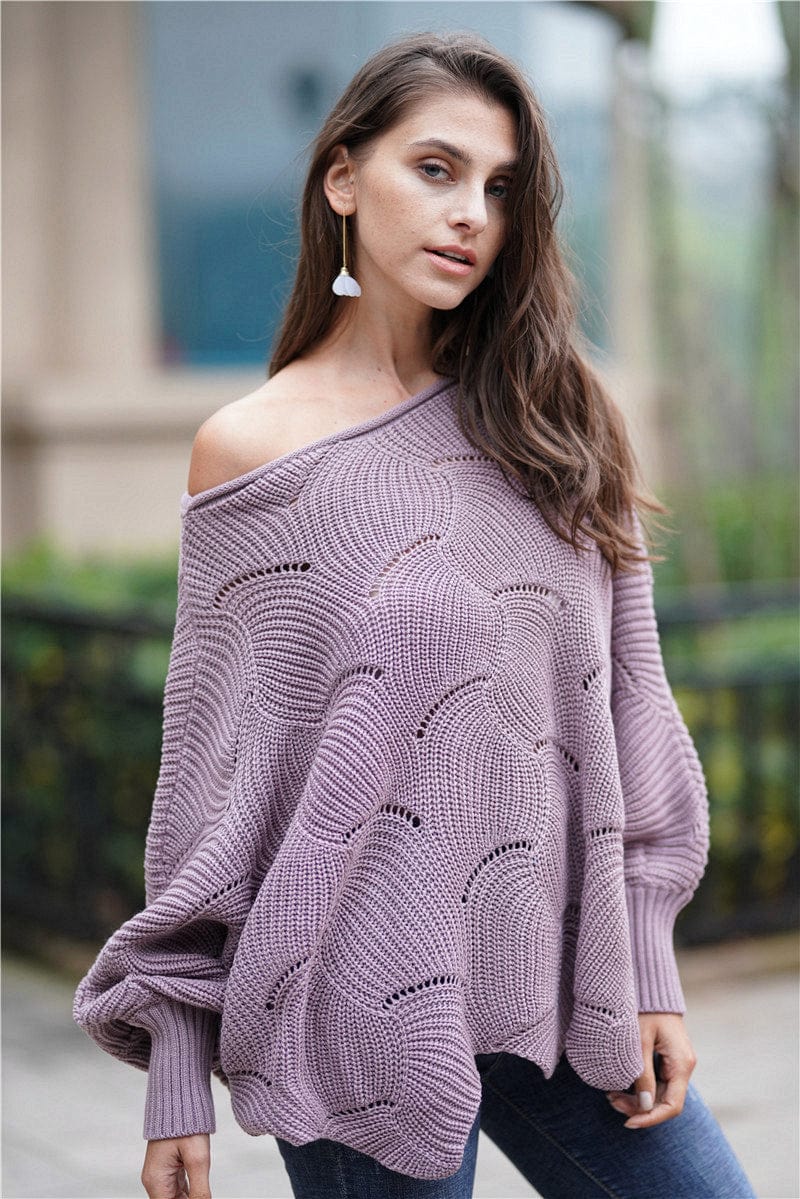 Shape Code ABS/RBS/IBS Knit Purple / S Knit-Boat Neck Sweater with Scalloped Hem