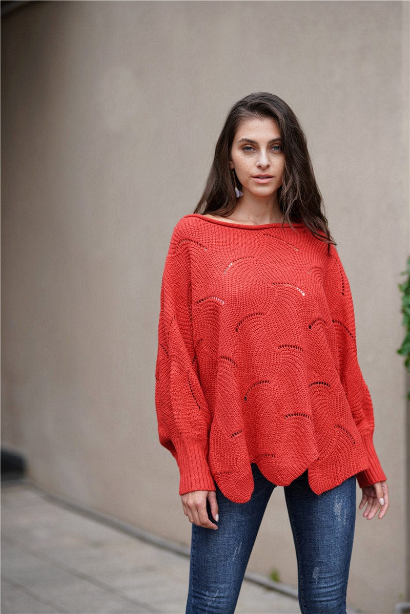 Shape Code ABS/RBS/IBS Knit Rust / S Knit-Boat Neck Sweater with Scalloped Hem