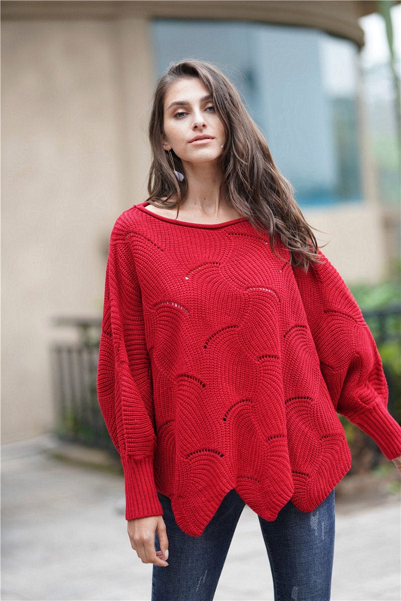 Shape Code ABS/RBS/IBS Knit Wine / S Knit-Boat Neck Sweater with Scalloped Hem