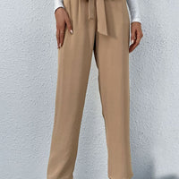 Shape Code IBS Pants Bottoms-Belted Straight Leg Pants with Pockets