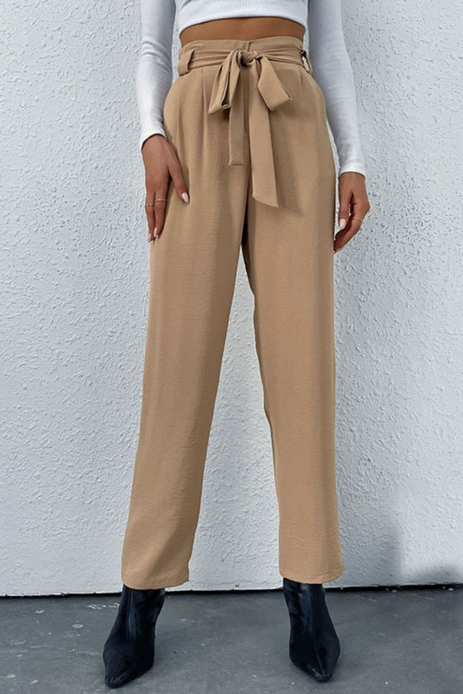 Shape Code IBS Pants Bottoms-Belted Straight Leg Pants with Pockets