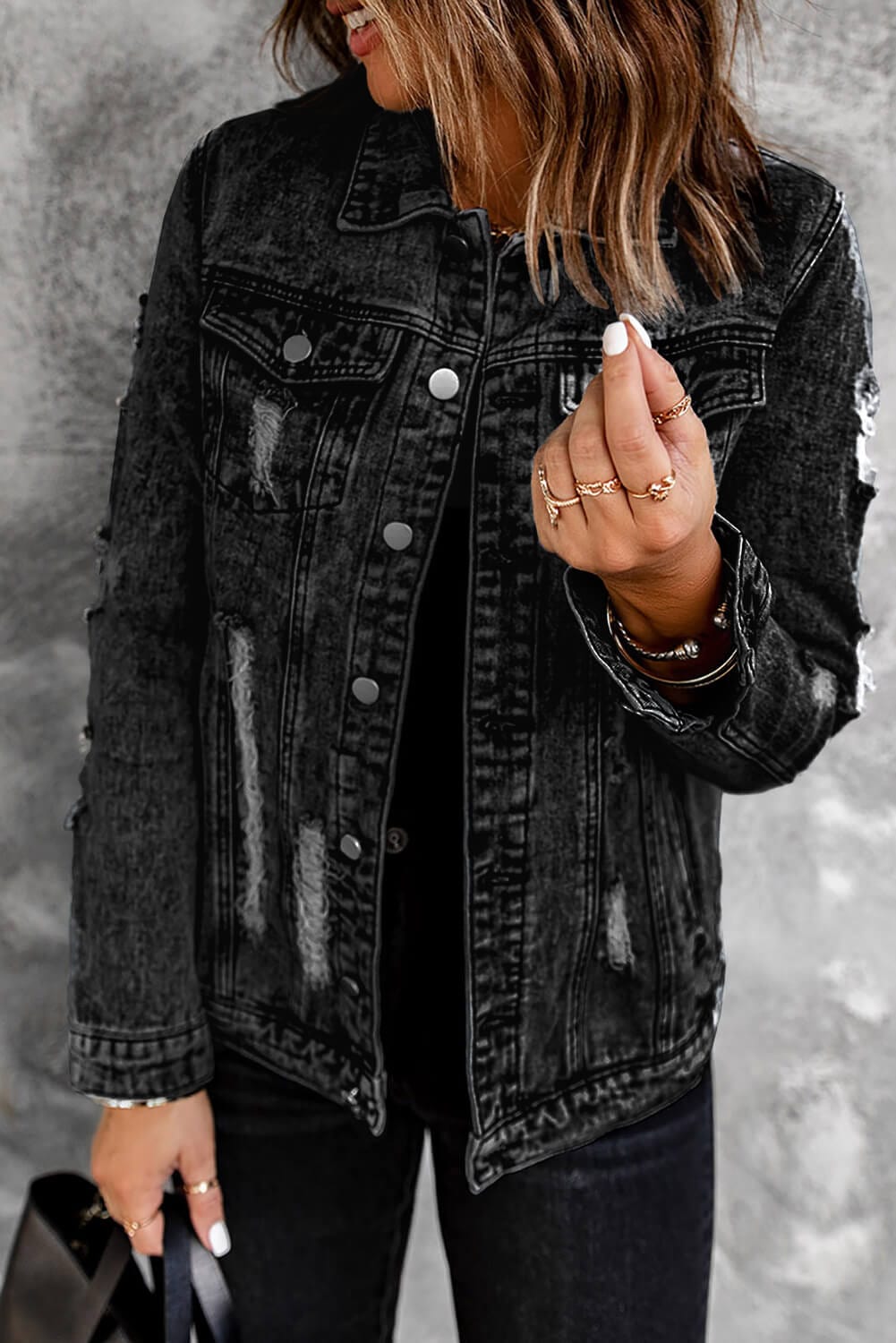 Shape Code RBS Denim Black / S Denim-Acid Wash Distressed Jacket