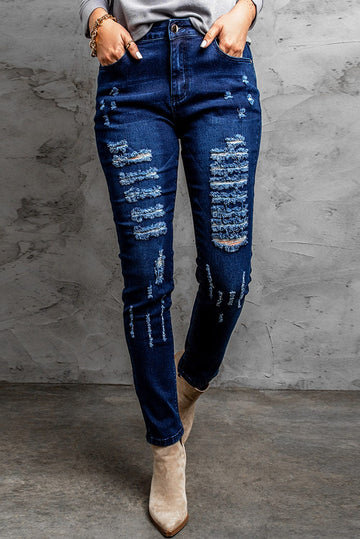 Shape Code RBS/HBS Pants Blue / S Denim-Mid-Rise Waist Distressed Skinny Jeans