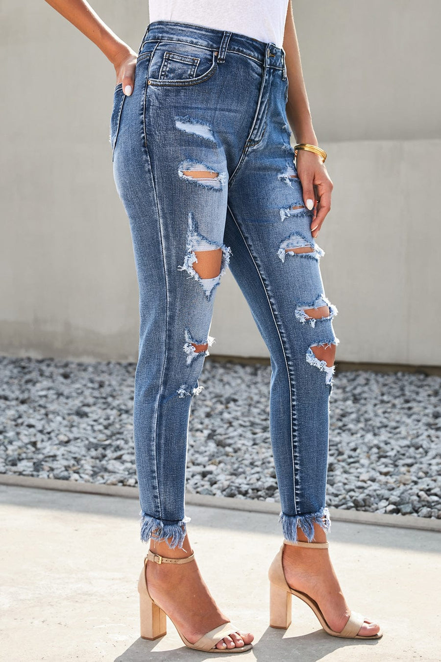 Shape Code RBS Pants Denim-Distressed Frayed Hem Cropped Jeans