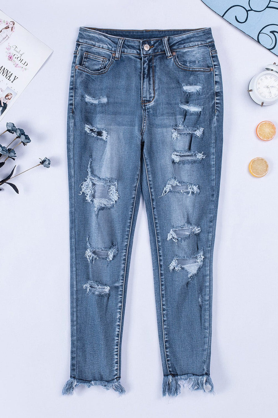 Shape Code RBS Pants Denim-Distressed Frayed Hem Cropped Jeans