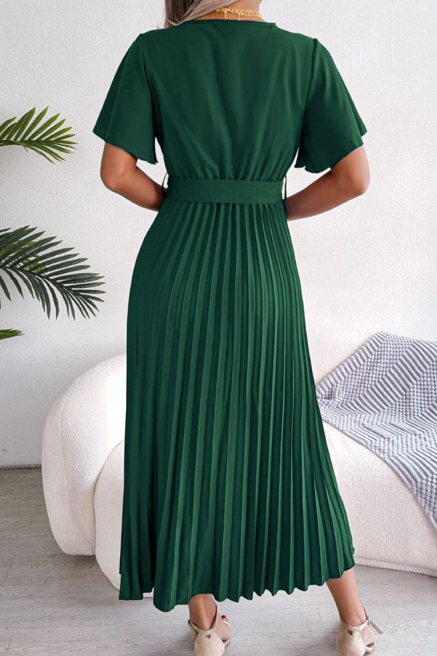 Shape Code RBS/TBS Dresses Dress-Pleated Flutter Sleeve Belted