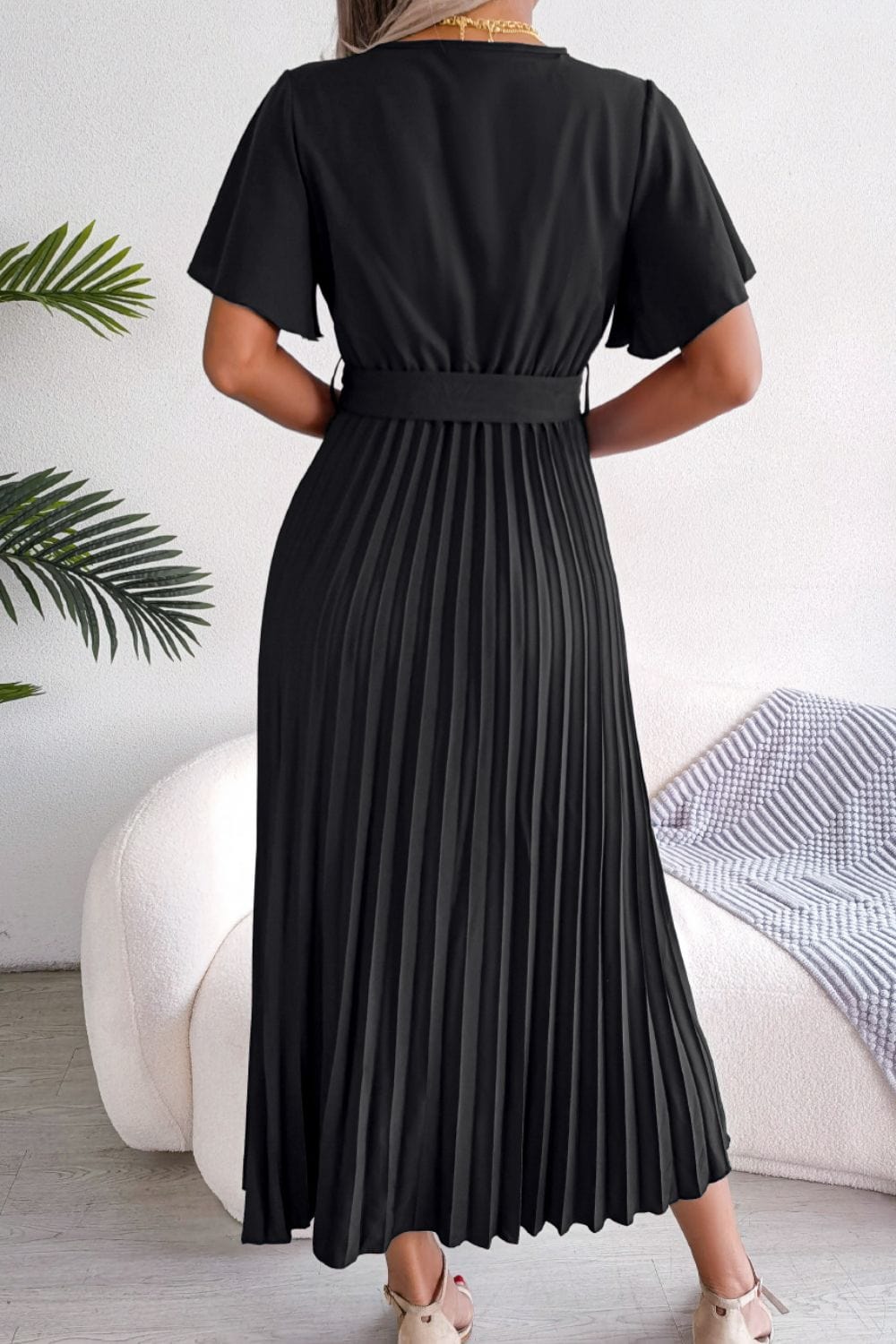 Shape Code RBS/TBS Dresses Dress-Pleated Flutter Sleeve Belted