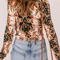 Shape Code RBS Top Top-Baroque Print Surplice Long Sleeve