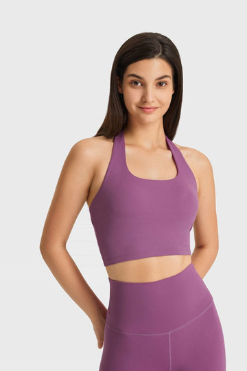 Trendsi Active Purple / 4 Active-Breathable Halter Neck Sports Bra