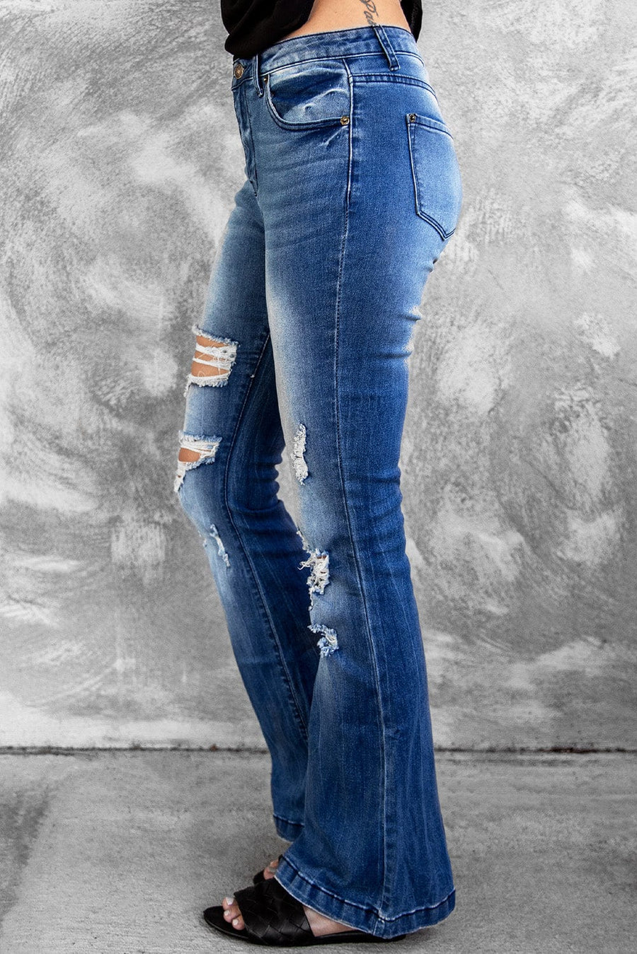 Trendsi Denim Distressed Flare Leg Jeans with Pockets