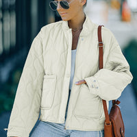 Trendsi Jackets Cream / S Outerwear-Drawstring Dropped Shoulder Quilted Jacket