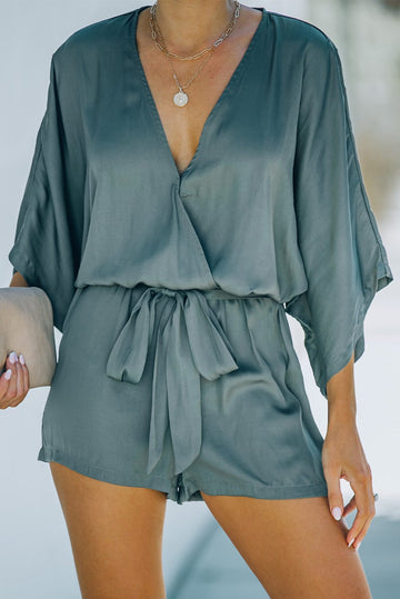 Trendsi Rompers Gray / S Tie Waist Dolman Sleeve Romper